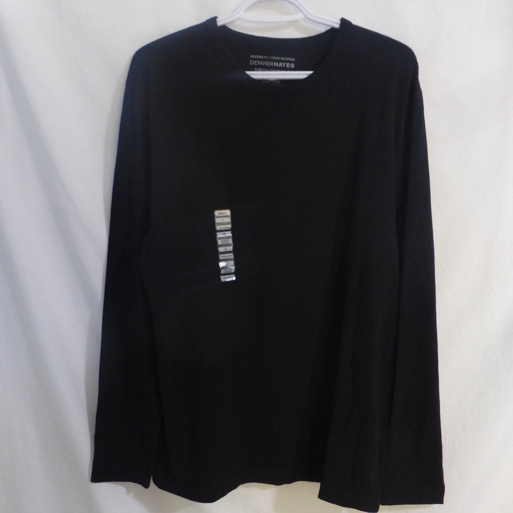 DENVER HAYES Stretch, large, black long sleeve pullover shirt, modern fit, BNWT